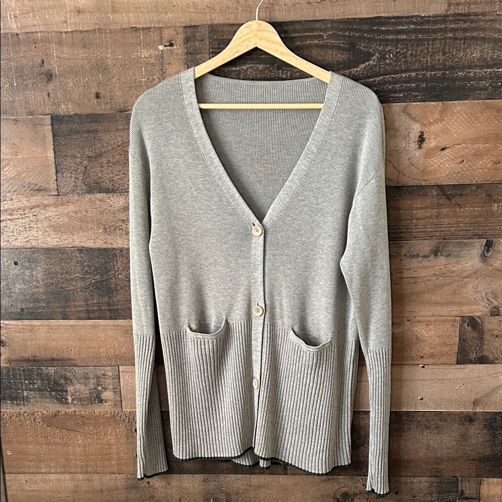 ADAY All Weather Cardigan Sweater Medium Gray Soft Knit Minimalist Capsule Layer